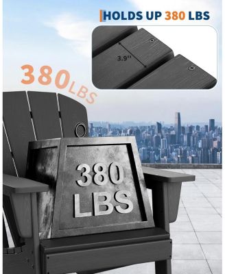 Modern HDPE Plastic Adirondack Chair Set of 4 - Oversize 380 LB Poly Lumber Weather Resistant Firepit Chair - Outdoor Patio Chairs