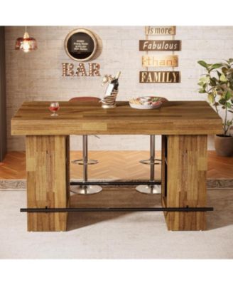 63-Inch Bar Table with Storage Shelves, Counter Height Pub Table with Metal Footrest, Rectangular High Top Home Bar Units