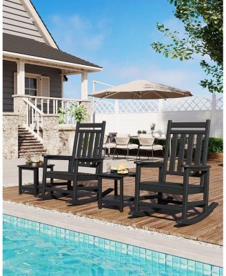 HDPE Rocking Chair Outdoor Set of 6 - Poly High Back Porch Rocker Chairs for Adults - All Weather Resistant Furniture for Patio Front Porch