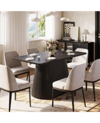 59" Farmhouse Dining Table for 4-6 People, Modern Rectangular Kitchen Table with Metal Pedestal Base