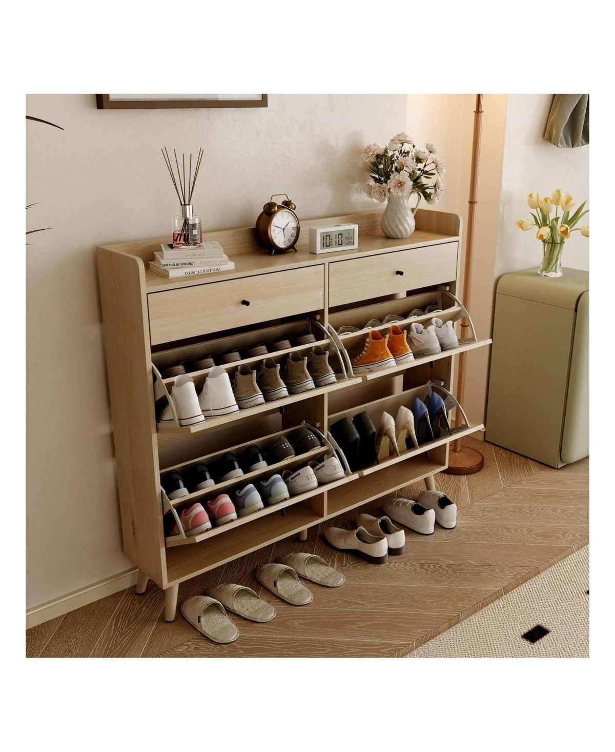 gaomon Oak Slim Freestanding Shoe Cabinet