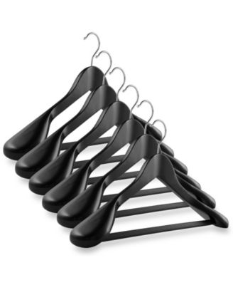 Wide Shoulder Wooden Suit Hangers, Non-Slip Pant Bar & Swivel Hook, Walnut - Set of 6