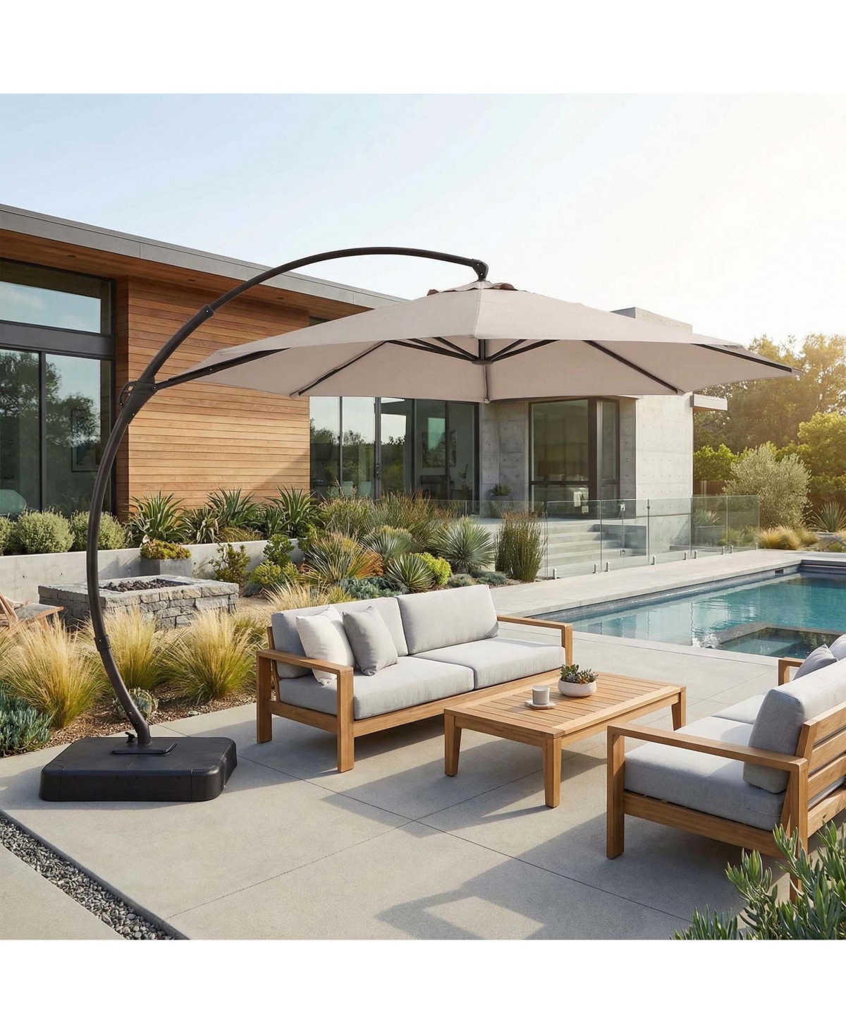 Boyel Living 12ft Luxury Cantilever Patio Umbrella with Weighted Base, Champagne