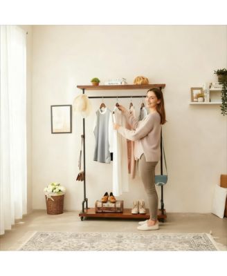 Industrial Pipe Clothes Rack with Wheels, 2-Tier, Heavy Duty