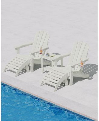 Folding Adirondack Chair Set of 4 with Ottoman, HDPE Outdoor Patio Chair with Cup Holder, All Weather Resistent Wooden Textured for patios