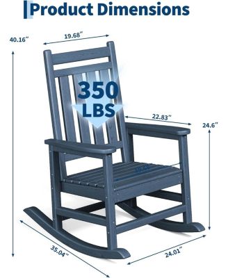 HDPE Rocking Chair Outdoor Set of 6 - Poly High Back Porch Rocker Chairs for Adults - All Weather Resistant Furniture