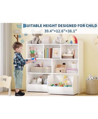 Storage Organizer with 2 Movable Drawers, Organizer with 5 Open Cubbies