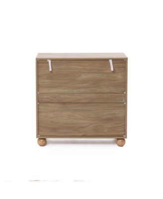 2-Door Natural Oak Finish Manufactured Wood Cabinet, Pine Round Ball Legs
