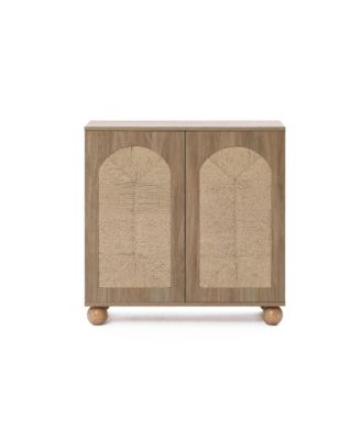 2-Door Natural Oak Finish Manufactured Wood Cabinet, Pine Round Ball Legs