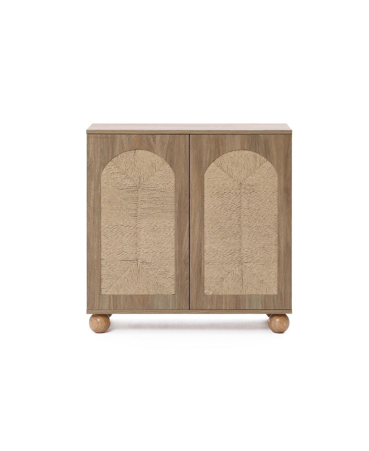 LuxenHome 2-Door Natural Oak Finish Manufactured Wood Cabinet, Pine Round Ball Legs