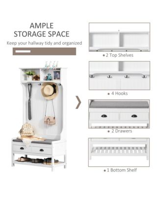 Hall Tree, Coat Rack and Bench Seat with 4 Hooks, 2 Drawers