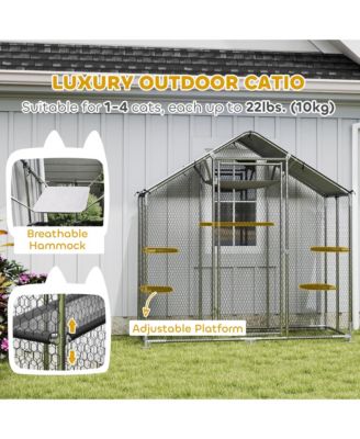 Walk-in Catio Outdoor Cat Enclosure with Waterproof Cover & Hammock