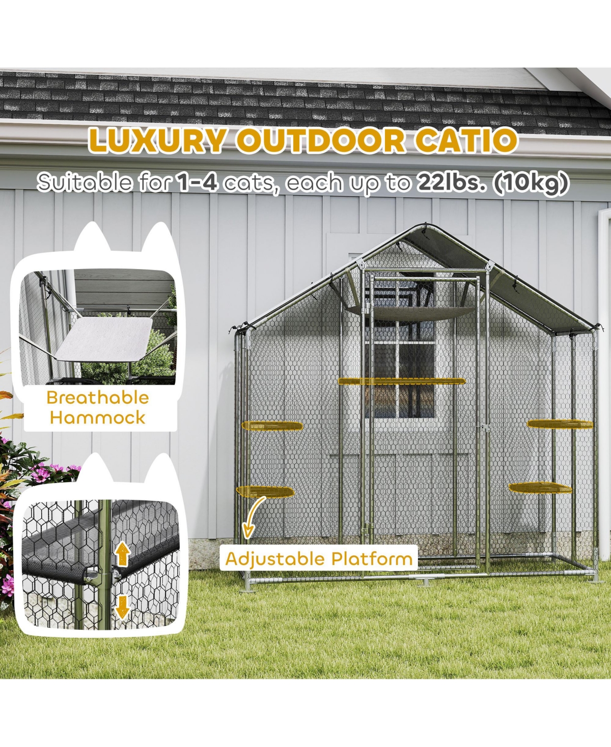 PawHut Walk-in Catio Outdoor Cat Enclosure with Waterproof Cover & Hammock