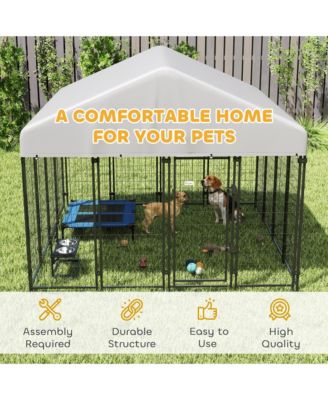 Dog Cage Crate Pet Kennel House Metal Playpen Patio Shelter w/Roof