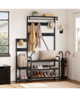Parent-Child Solid Wood Hall Tree - Coat Rack with Bench & Shoe Storage Entryway Organizer