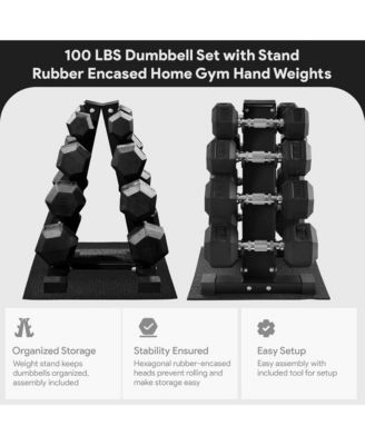 BalanceFrom Dumbbell Set with Stand, Rubber Encased Home Gym Hand Weights, 100lb