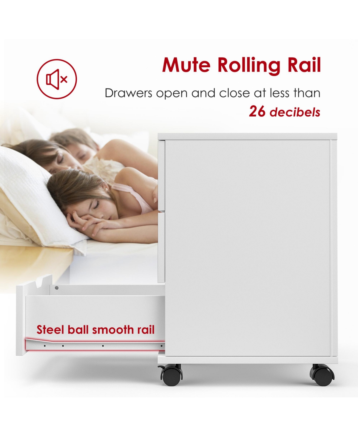 Rainsken 3-Drawer Vertical Filing Cabinet, Wood Mobile File Cabinet, Storage Cabinet with Wheels