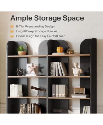 70.87-Inch Tall Double Wide Bookcase with Open Shelves, Set of 2