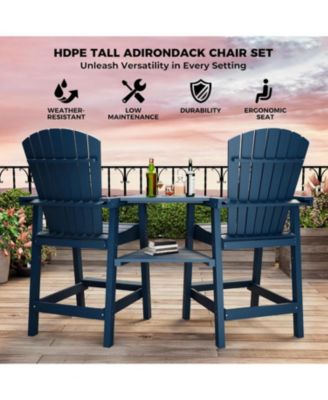 Outdoor Poly Adirondack Barstools With Connecting Tray, Patio High Adirondack Chairs for Deck, Backyard, Balcony