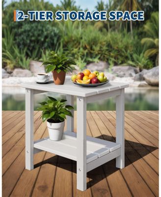 Folding Adirondack Chairs Set of 2 with Side Table, HDPE Plastic Outdoor Chairs with Wood Texture - 380 LBS & Weather Resistant for Fire Pit