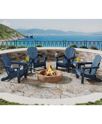 Folding Adirondack Chair Set of 4 with 2 Side Table, HDPE Outdoor Patio Chair with Cup Holder, All Weather Resistent Wooden Textured for patios