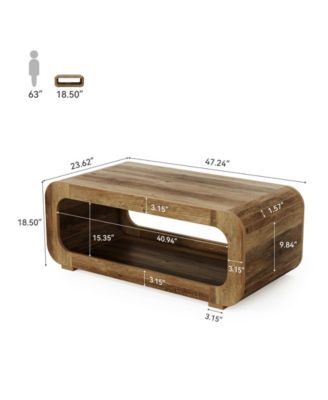 2-Tier Wooden Rectangular offee Table for Living Room,47-Inch Farmhouse Accent Center Table with Open Storage, Low Cocktail Tea Table