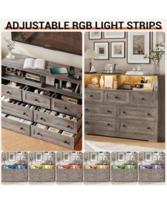 7 Drawer Wooden Dresser with Open Compartments, Freestanding Storage Organizer for Bedroom, Nursery