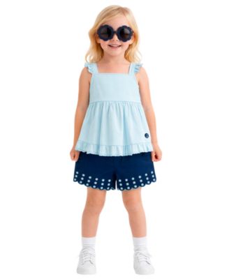Baby Girls' Sleeveless Tank Top & Shorts with Sunglass, 3-Piece Set