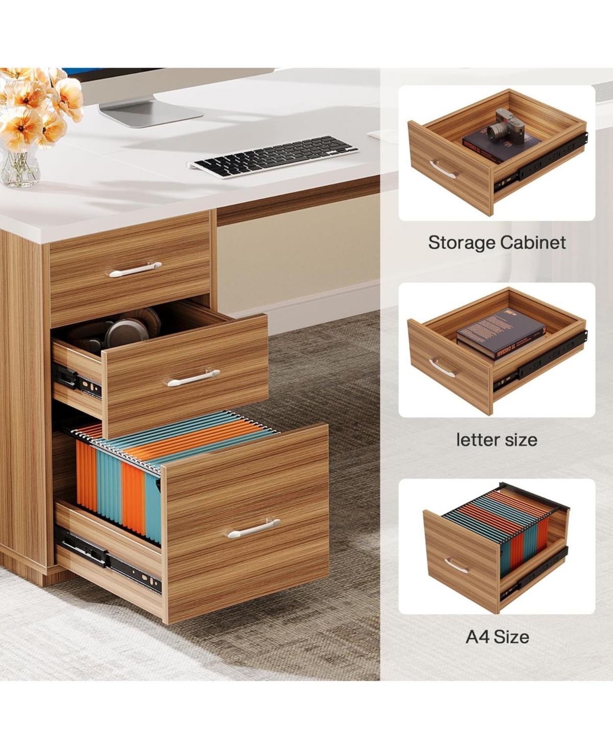 Tribesigns 85.8-Inch L-Shaped Executive Desk, Extra Large Modern Office Desk with File Drawers