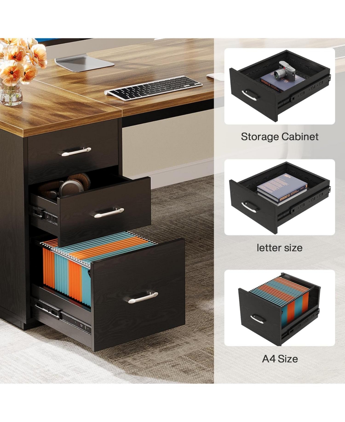 Tribesigns 85.8-Inch L-Shaped Executive Desk, Extra Large Modern Office Desk with File Drawers