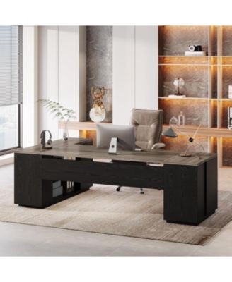 85.8-Inch L-Shaped Executive Desk, Extra Large Modern Office Desk with File Drawers