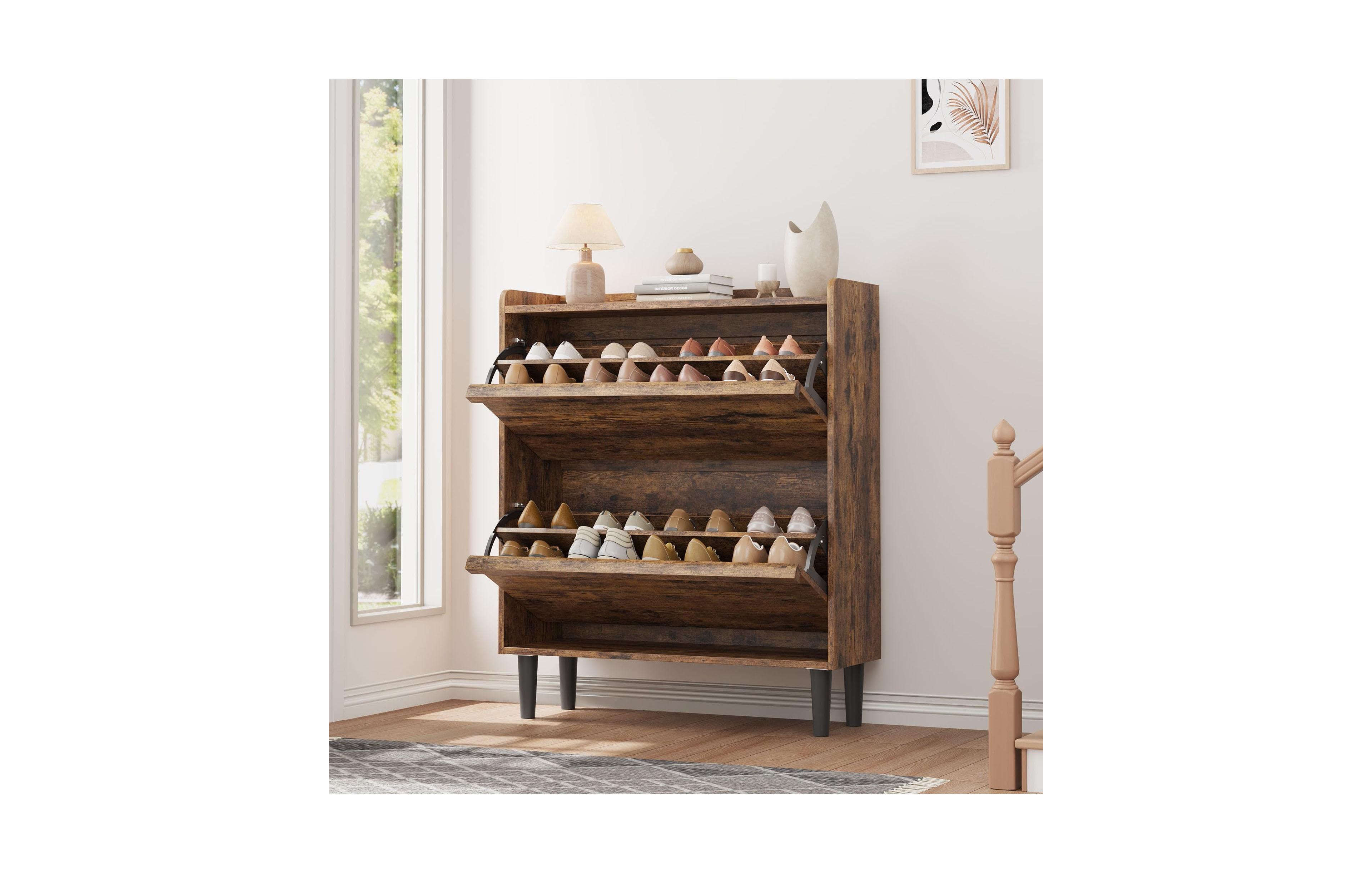 gaomon Wooden Adjustable Shelf 2 Drawer Flip Door Entryway Shoe Cabinet