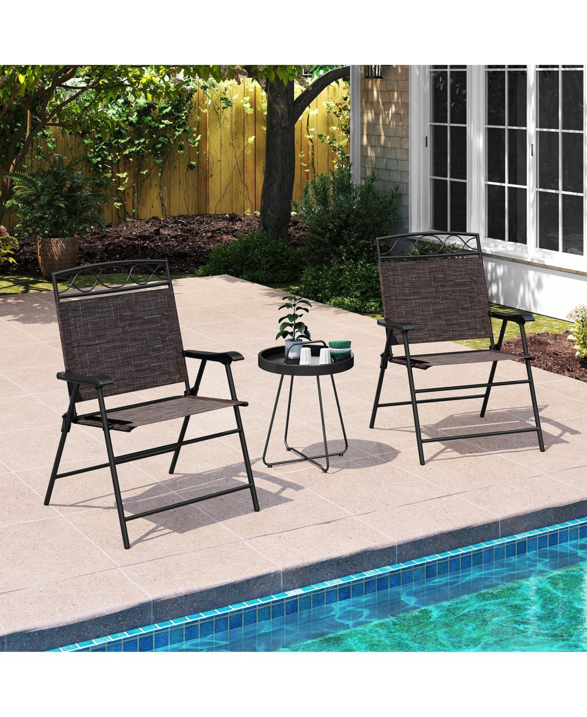 Gymax 4 Pack Patio Folding Chairs Outdoor Dining Chairs w/ Backrests & Armrests