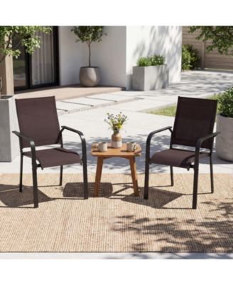 Patio Dining Chairs Set of 2 Stackable Outdoor Armchairs w/Metal FrameBackrest