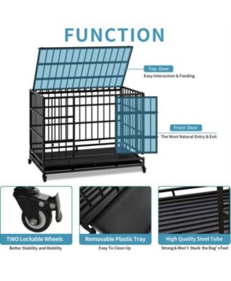 Heavy-Duty Dog Crate with Wheels - Folding, Secure Cage with Removable Tray