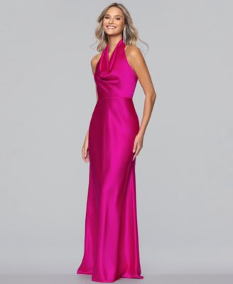 Juniors' Satin Cowl Neck Gown
