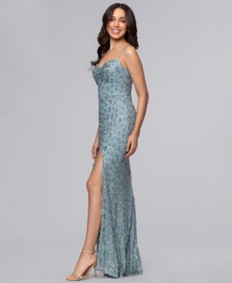 Juniors' Sweetheart Neck Sequin Gown