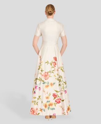 Women's V-Neck Short-Sleeve Printed Gown