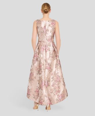 Women's Metallic Jacquard High-Low Square Neck Dress