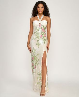 Juniors' Halter Sweetheart Neck Maxi Dress