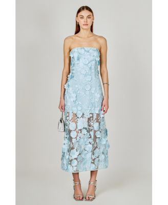 Women's Strapless Floral Embroidered Maxi Dress