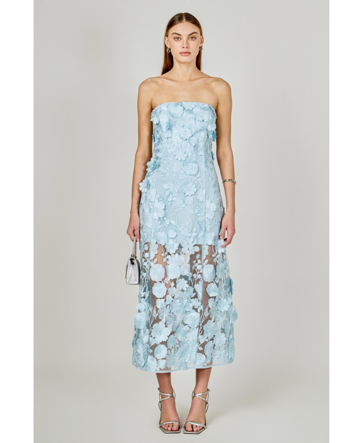 endless rose Women's Strapless Floral Embroidered Maxi Dress