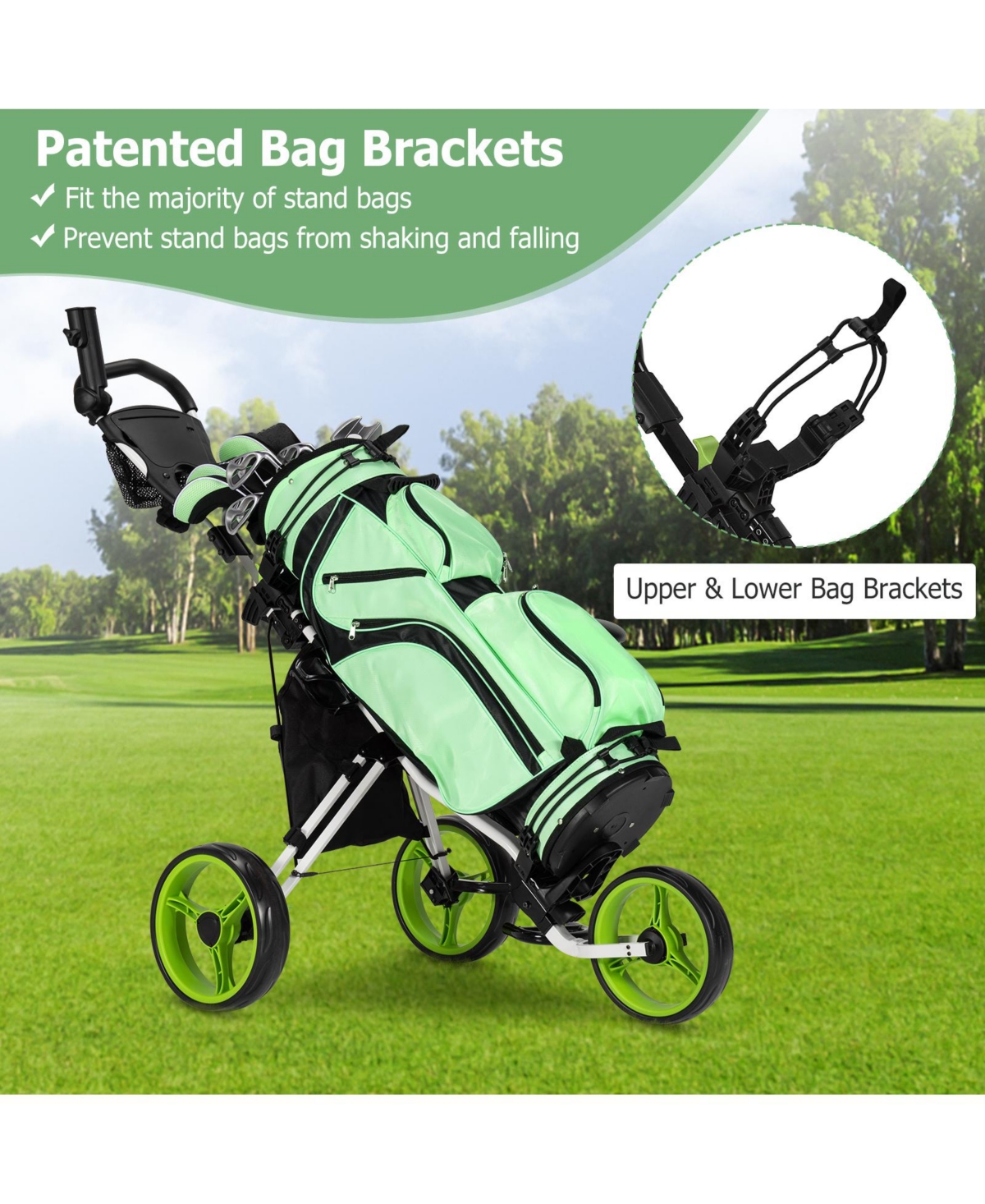 Mecale 3-Wheel Folding Golf Push Cart with Seat, Scoreboard, Adjustable Handle