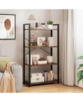 4-Tier Bookshelf with Heavy Duty Metal Frame Industrial Display Shelf