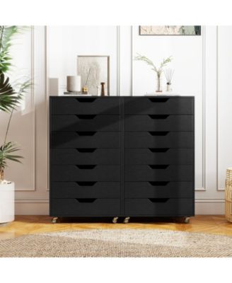 7-Drawer Chest Wooden Storage Dresser with Lockable Wheels