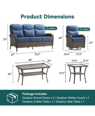 5-Piece Brown Wicker Patio Conversation Set with 6 in. Olefin Cushions/Patio Swivel Chair with Couch