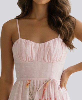 Juniors' Floral Print Eyelet Corset Midi Dress