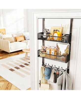 16 Hooks Over Door Organizer with Mesh Baskets for Space Saving Storage