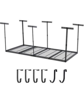4x8 ft Overhead Garage Storage Rack, Height Adjustable Metal Ceiling Rack, 660 Lbs Capacity, 6 Vertical Posts