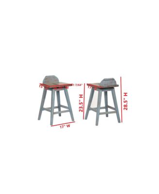 Set of 2 Swivel Counter Stools Distressed Gray & Blue Wash Solid Wood Seats